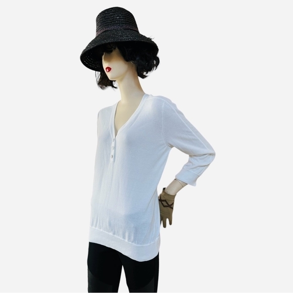 Women Shirt RALPH LAUREN White Cotton Sweater Long Sleeve Half Button Front Top - Picture 4 of 8